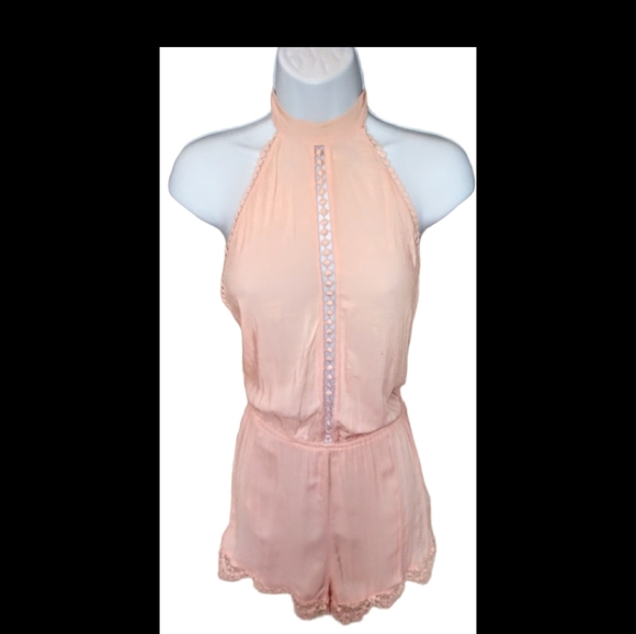 Forever 21 Pants - Forever 21 pink/peach backless lace romper